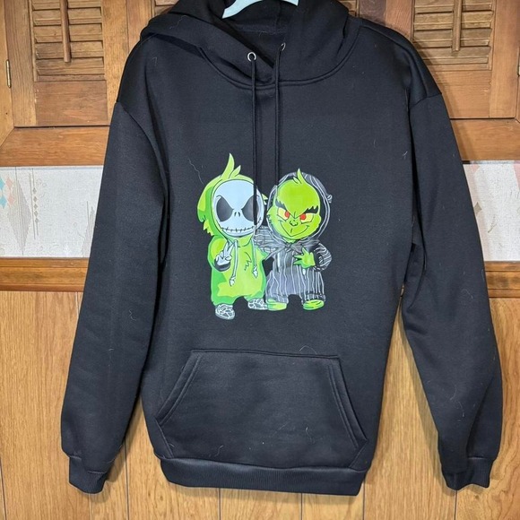 Black and green Grinch & Jack Skellington hoodie Size Large - Picture 1 of 3